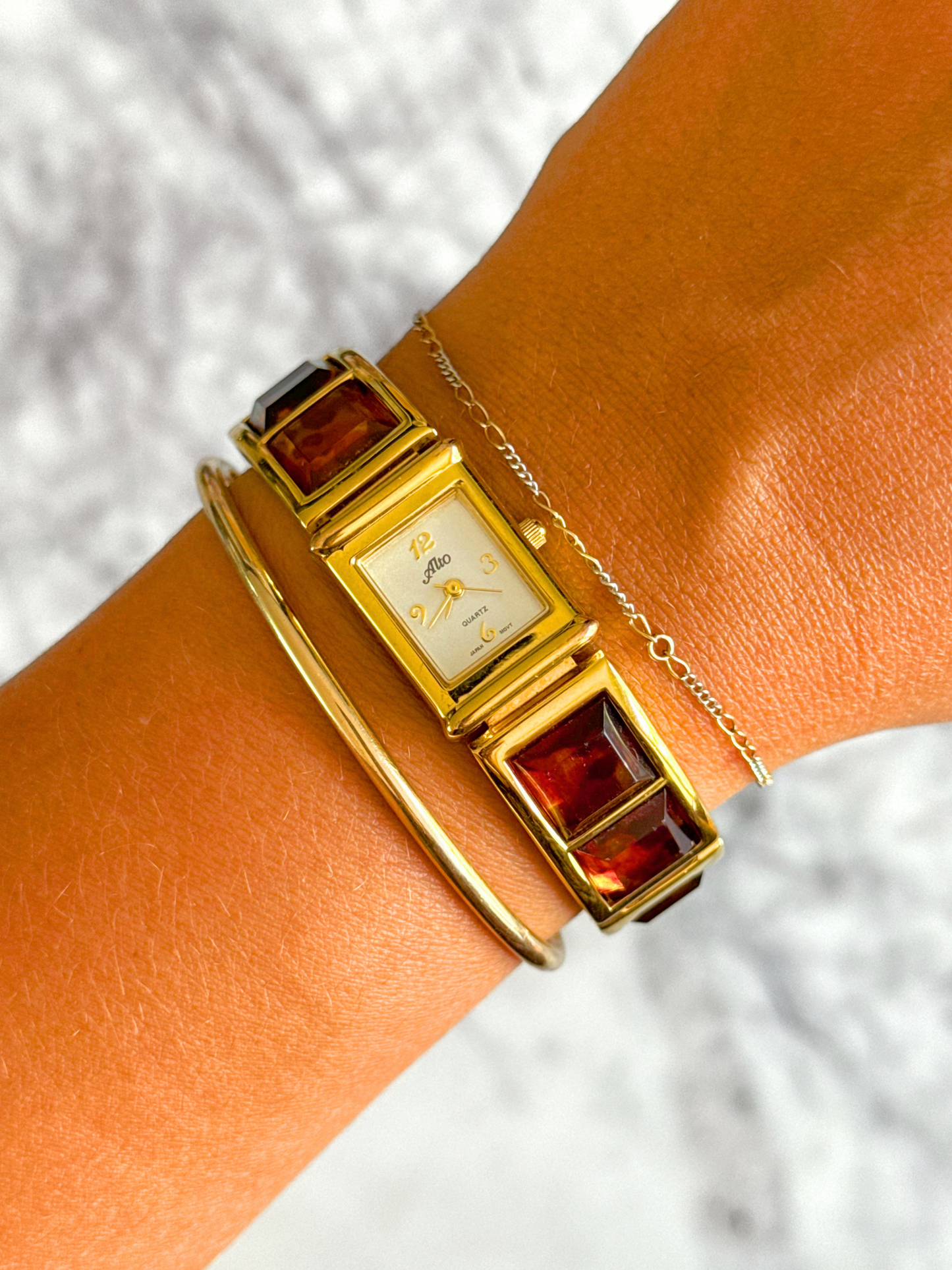 Vintage Tortoise Cut Gemstone Bangle Watch