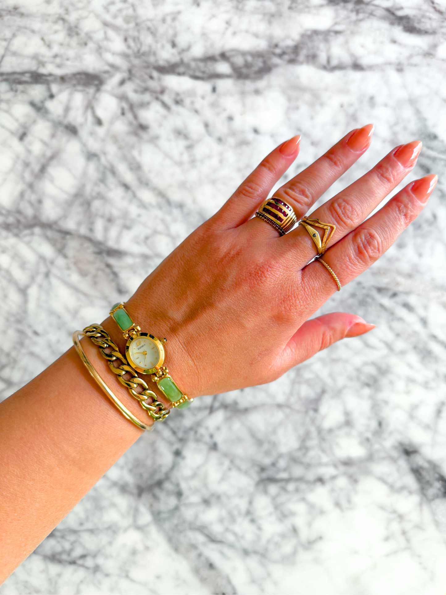 Vintage Linear Dot Jade Gemstone Watch