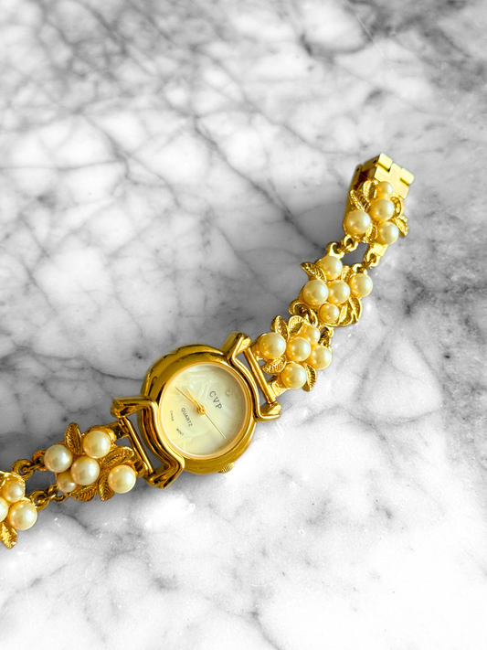 Vintage Pearl Floral Band Watch