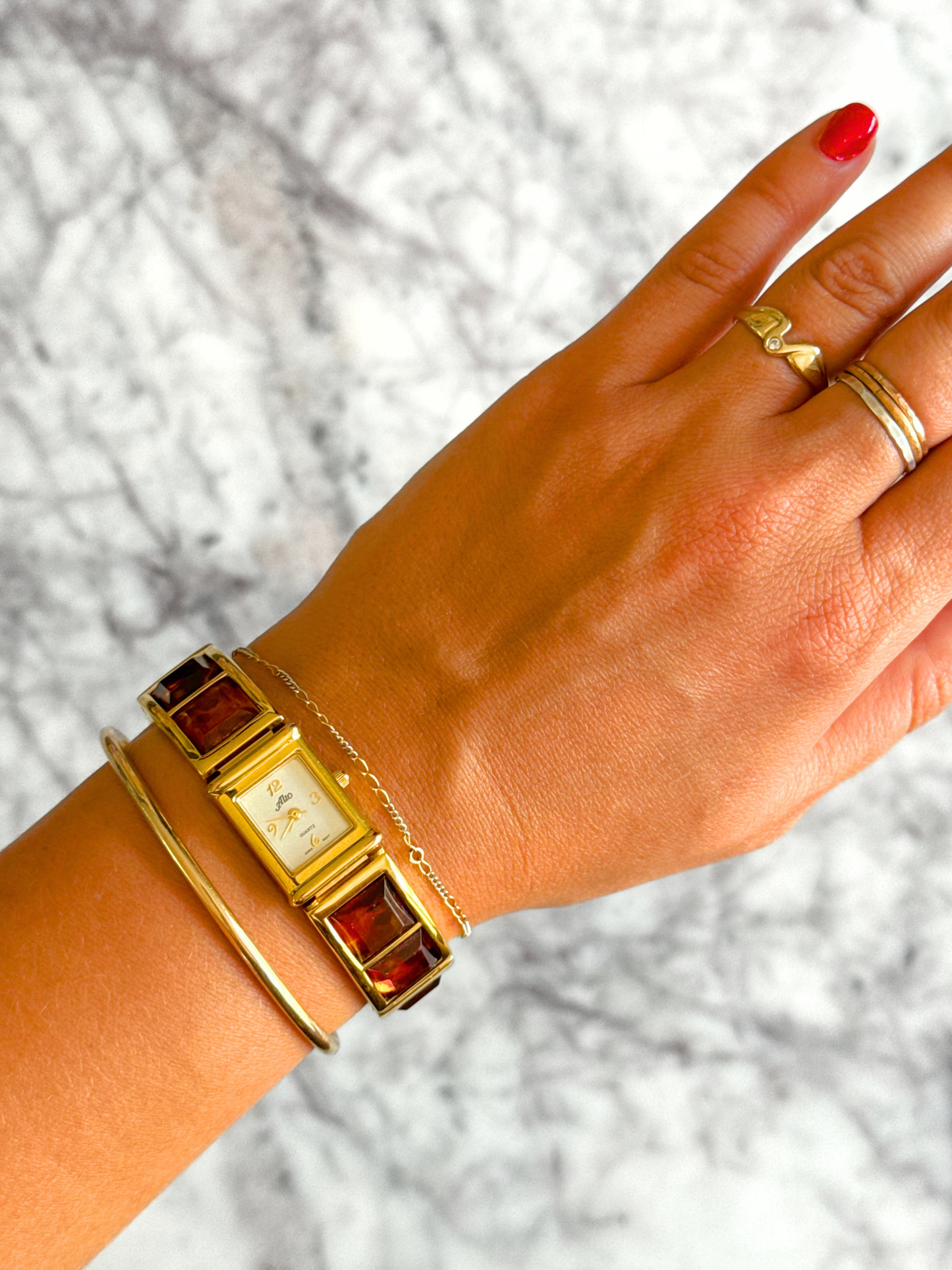 Vintage Tortoise Cut Gemstone Bangle Watch
