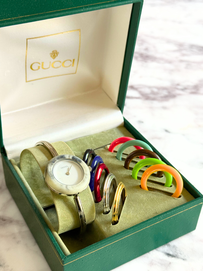 Vintage Gucci Full Interchangeable Bezel Watch Set | Classic Silver Bangle