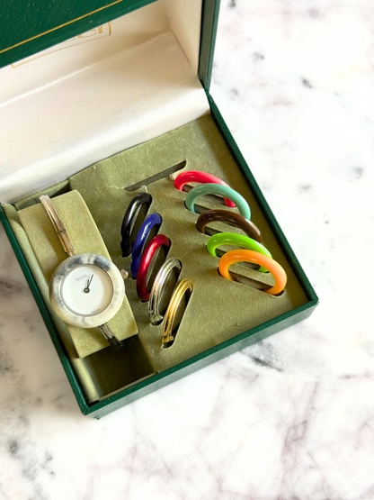 Vintage Gucci Full Interchangeable Bezel Watch Set | Classic Silver Bangle
