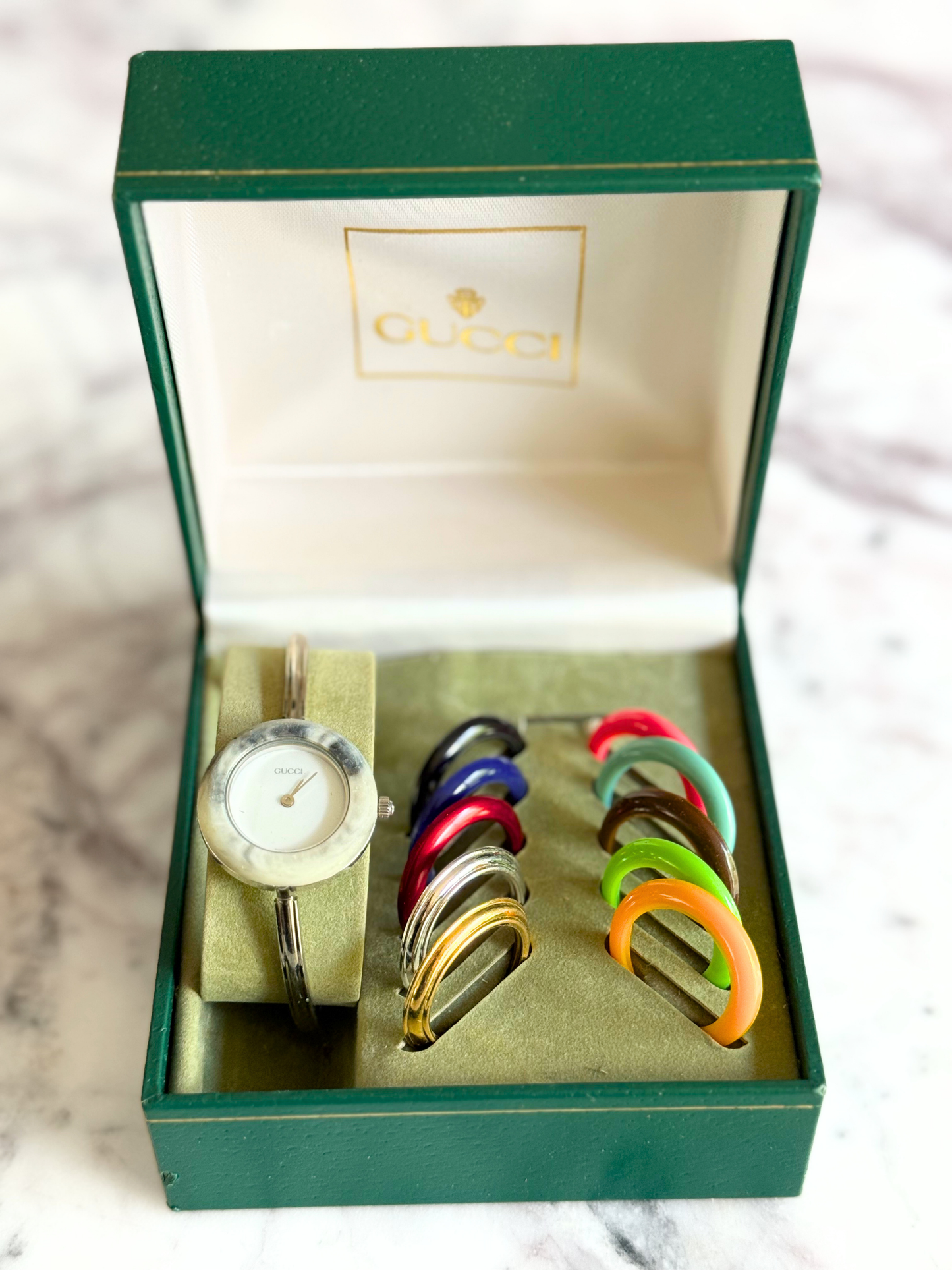 Vintage Gucci Full Interchangeable Bezel Watch Set | Classic Silver Bangle