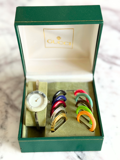 Vintage Gucci Full Interchangeable Bezel Watch Set | Classic Silver Bangle