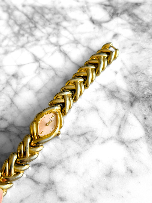 Vintage Rare 1980's Peach Dial Braided Watch
