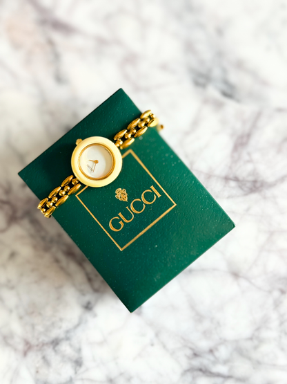 Vintage Gucci Half Interchangeable Bezel Watch Set | Gold Rice Link