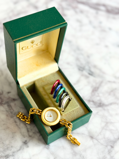 Vintage Gucci Half Interchangeable Bezel Watch Set | Gold Rice Link