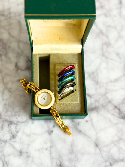 Vintage Gucci Half Interchangeable Bezel Watch Set | Gold Rice Link