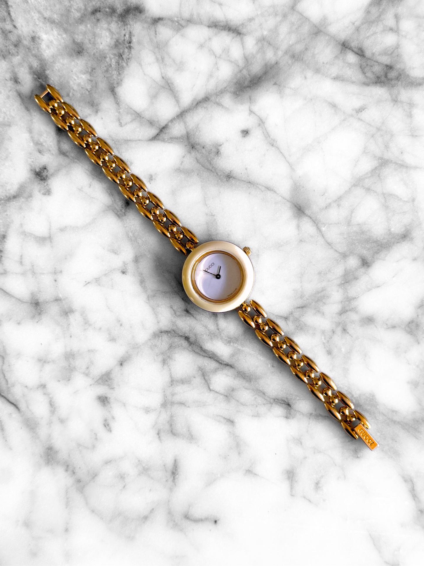 Vintage Gucci Half Interchangeable Bezel Watch Set | Gold Rice Link