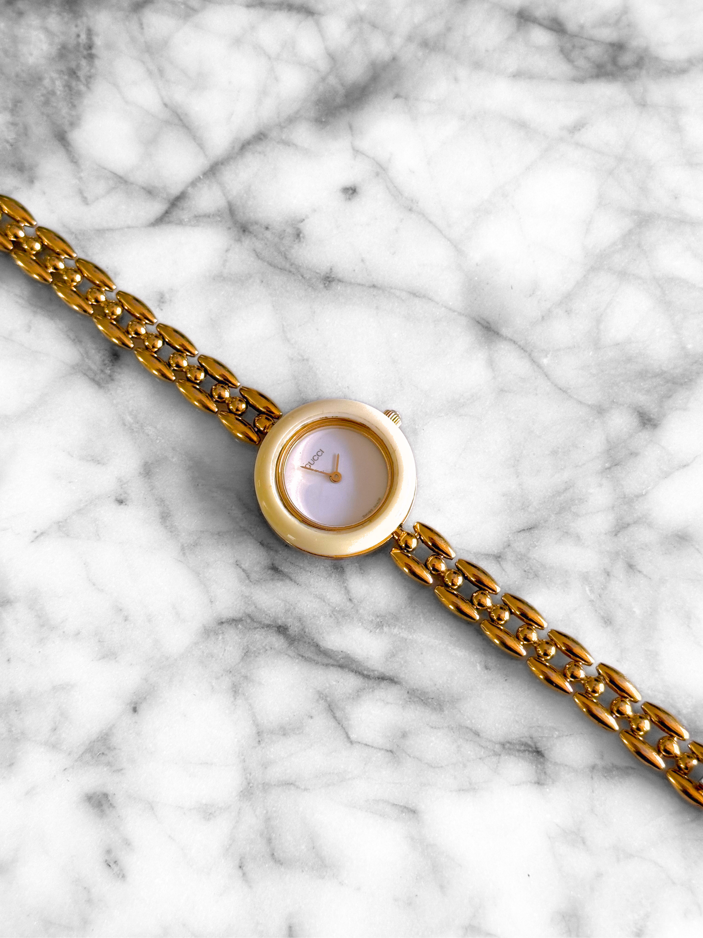 Vintage Gucci Half Interchangeable Bezel Watch Set | Gold Rice Link