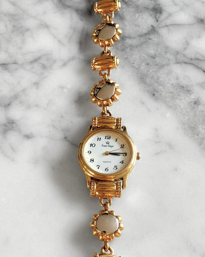 Patterned Sunburst Mixed Metal Watch