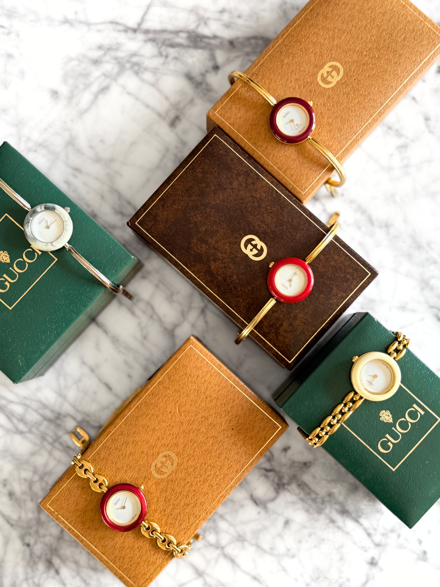 Vintage Gucci Full Interchangeable Bezel Watch Set | Classic Gold Bangle