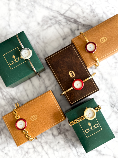 Vintage Gucci Half Interchangeable Bezel Watch Set | Gold Rice Link