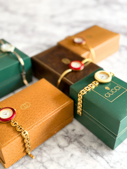 Vintage Gucci Half Interchangeable Bezel Watch Set | Gold Rice Link