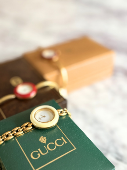Vintage Gucci Half Interchangeable Bezel Watch Set | Gold Rice Link