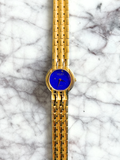 Vintage Natural Lapis Face Gold Watch