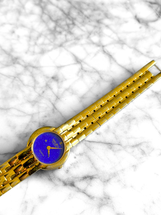 Vintage Natural Lapis Face Gold Watch