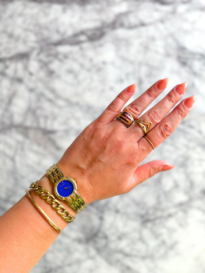 Vintage Natural Lapis Face Gold Watch
