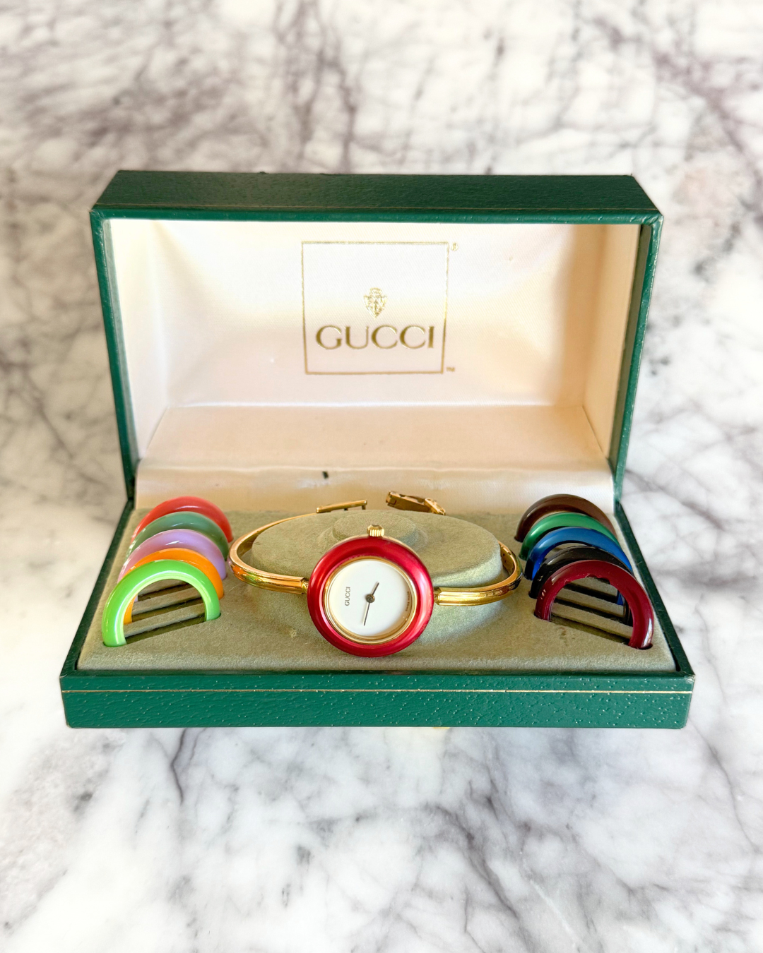 Vintage Gucci Full Interchangeable Bezel Watch Set | Classic Gold Bangle