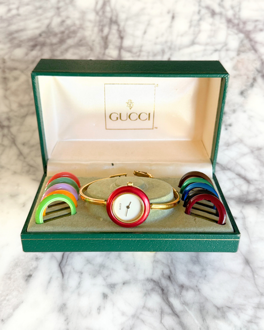 Vintage Gucci Full Interchangeable Bezel Watch Set | Classic Gold Bangle