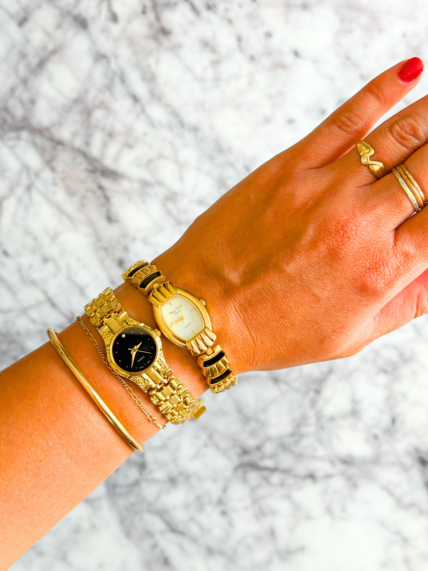 Natural Onyx Fan Patterned Watch