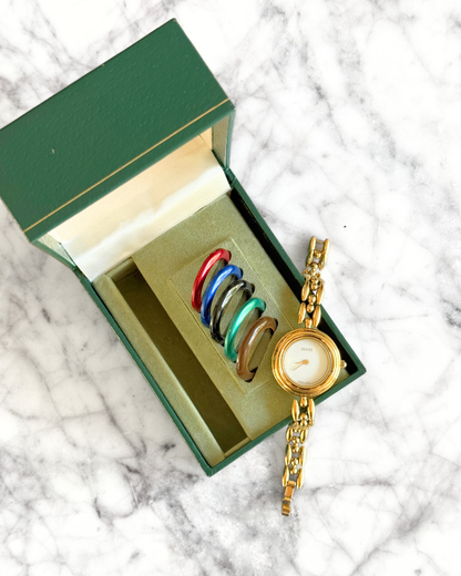 Vintage Gucci Half Interchangeable Bezel Watch Set | Gold Rice Link