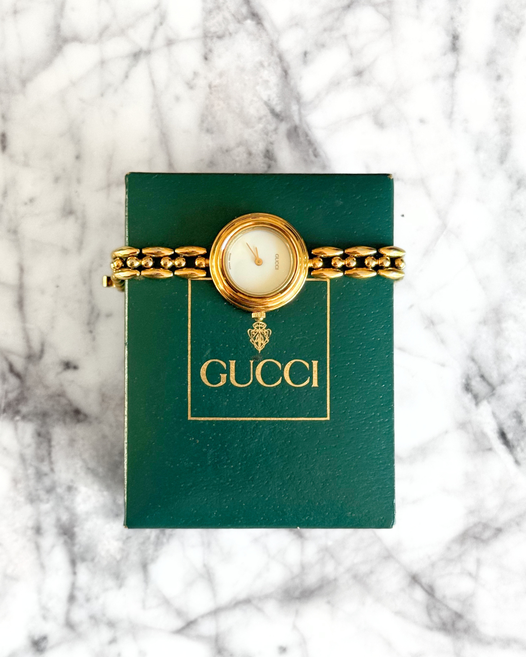 Vintage Gucci Half Interchangeable Bezel Watch Set | Gold Rice Link