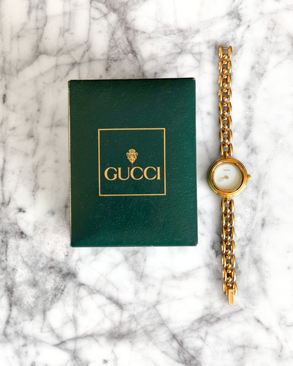 Vintage Gucci Half Interchangeable Bezel Watch Set | Gold Rice Link