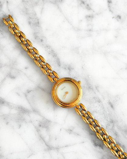 Vintage Gucci Half Interchangeable Bezel Watch Set | Gold Rice Link