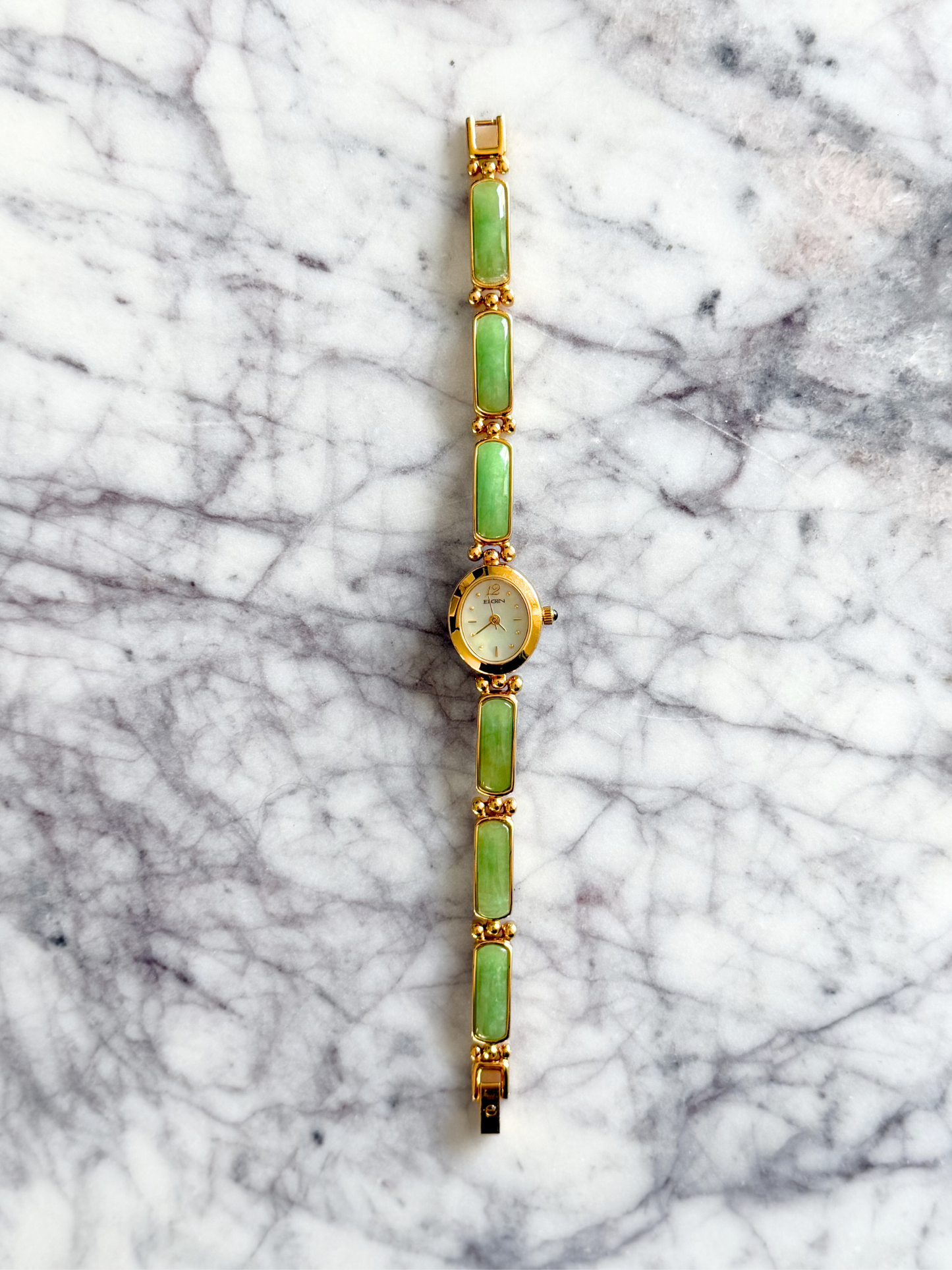 Vintage Linear Dot Jade Gemstone Watch
