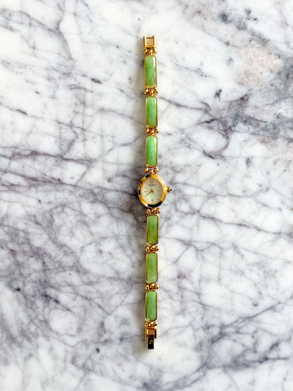 Vintage Linear Dot Jade Gemstone Watch