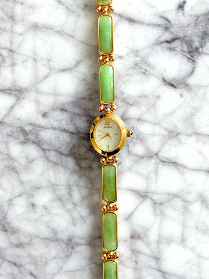 Vintage Linear Dot Jade Gemstone Watch