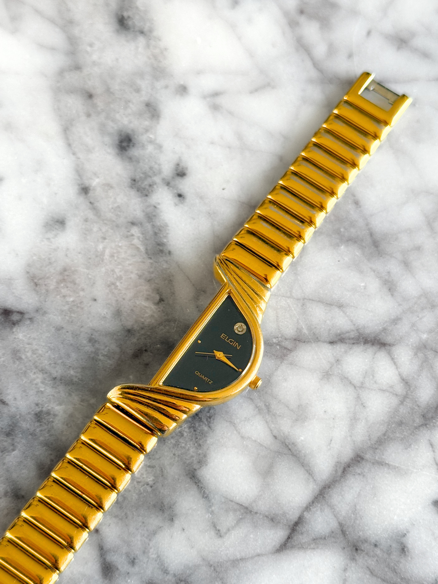 Vintage Rare Half Moon Watch with Diamond Chip