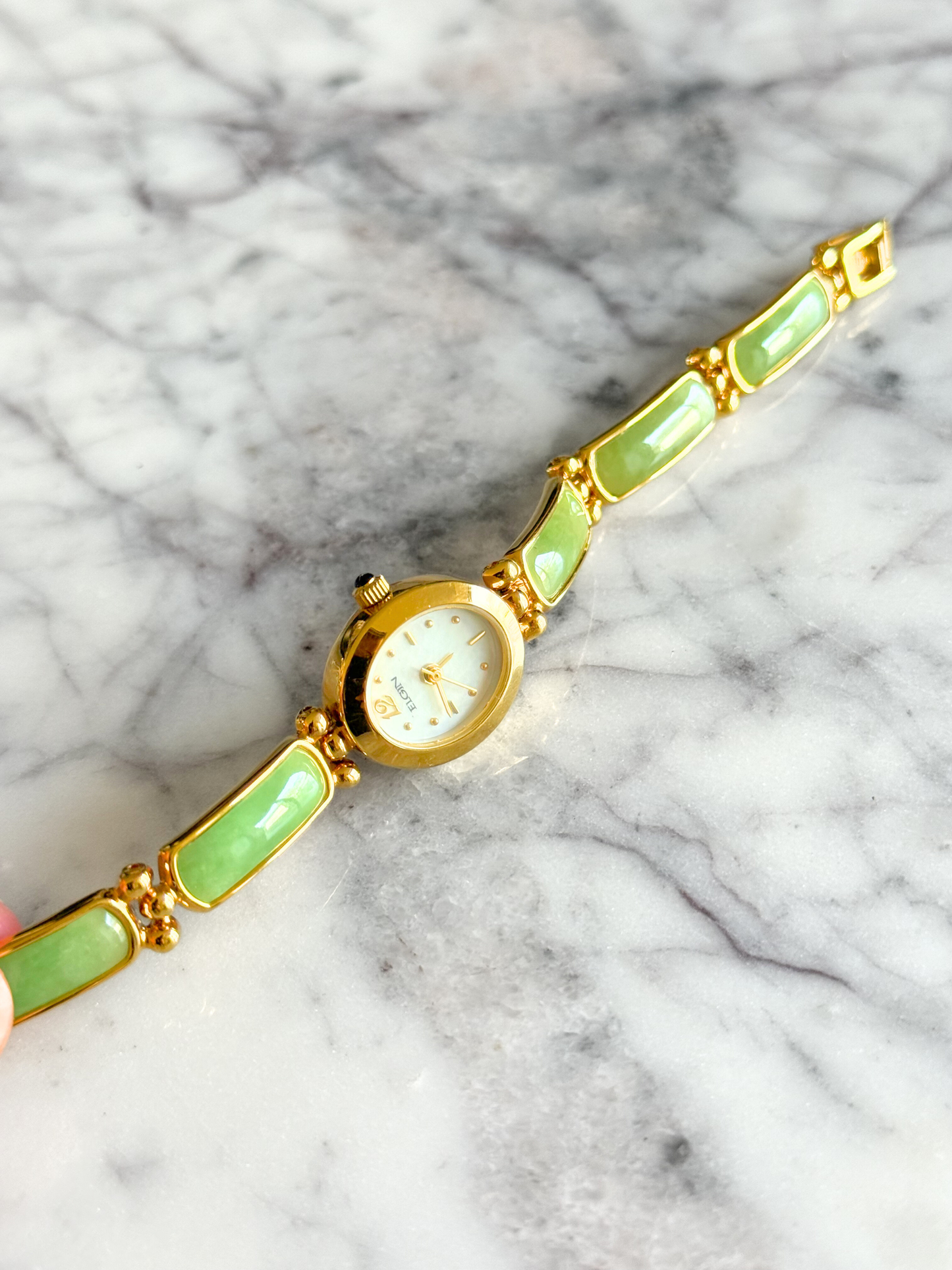 Vintage Linear Dot Jade Gemstone Watch