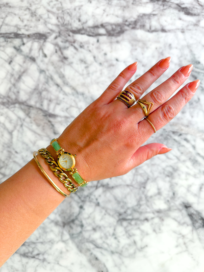 Vintage Linear Dot Jade Gemstone Watch