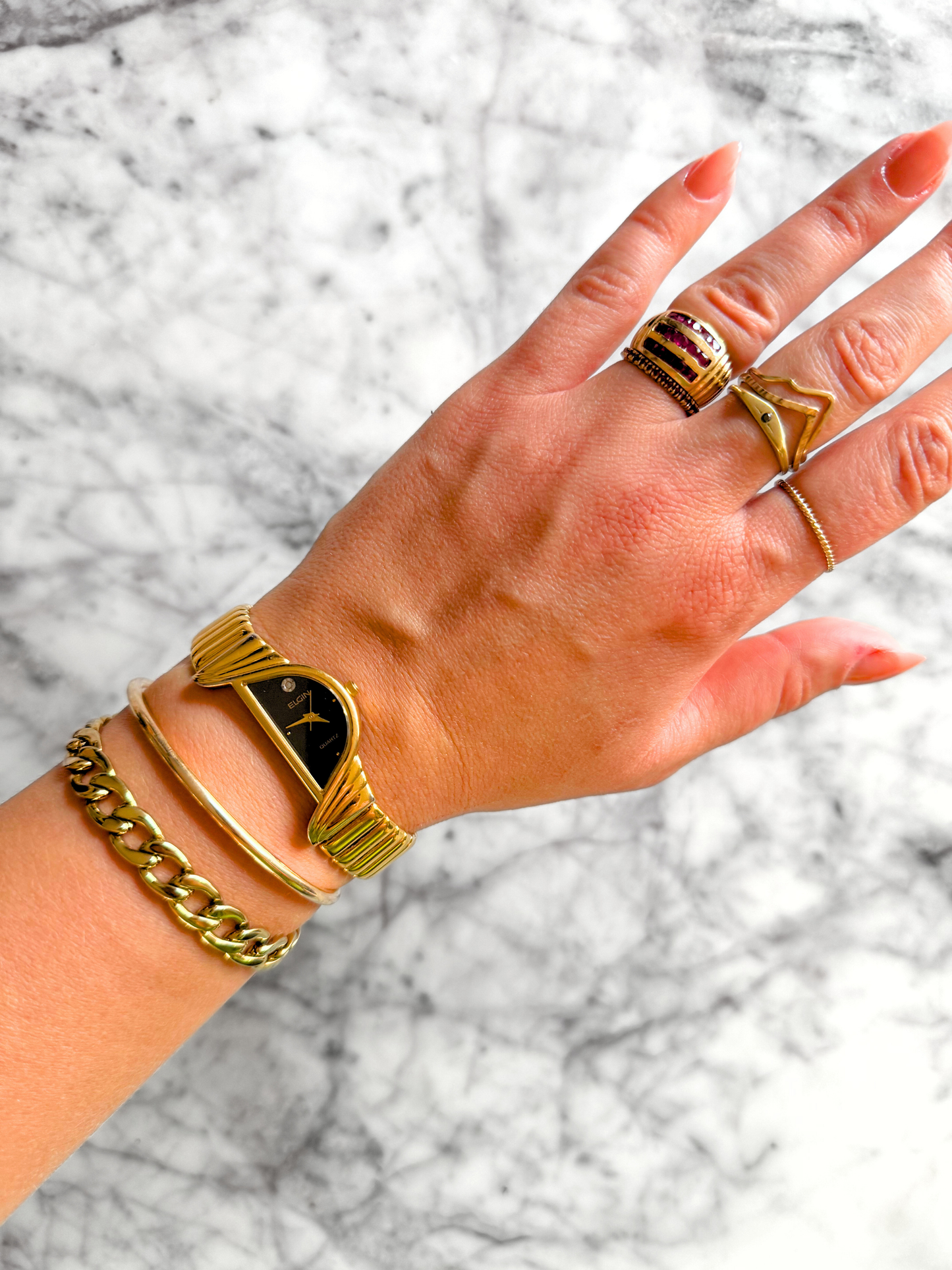 Vintage Rare Half Moon Watch with Diamond Chip