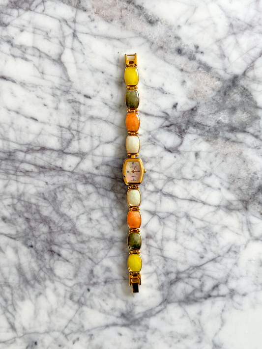Vintage Squared Tropical Gemstone Watch