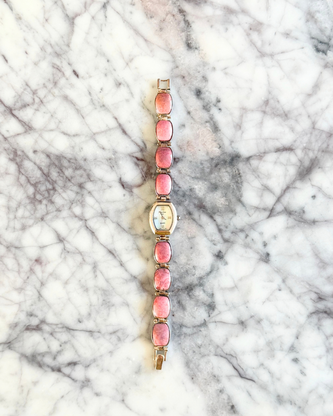 Natural Pink Gemstone & Sterling Silver Watch