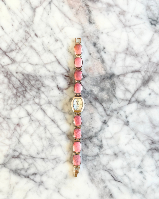Natural Pink Gemstone & Sterling Silver Watch