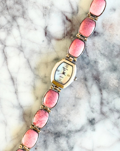 Natural Pink Gemstone & Sterling Silver Watch