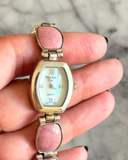 Natural Pink Gemstone & Sterling Silver Watch