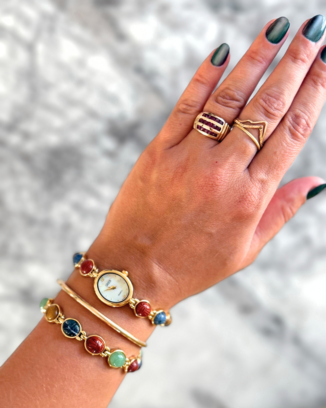 Natural Gemstone Watch & Bracelet Set