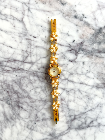 Vintage Pearl Floral Band Watch