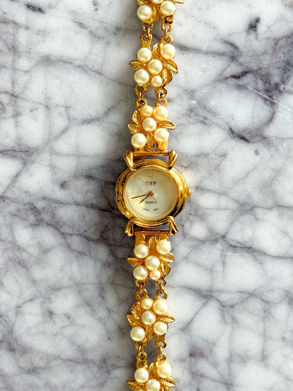 Vintage Pearl Floral Band Watch