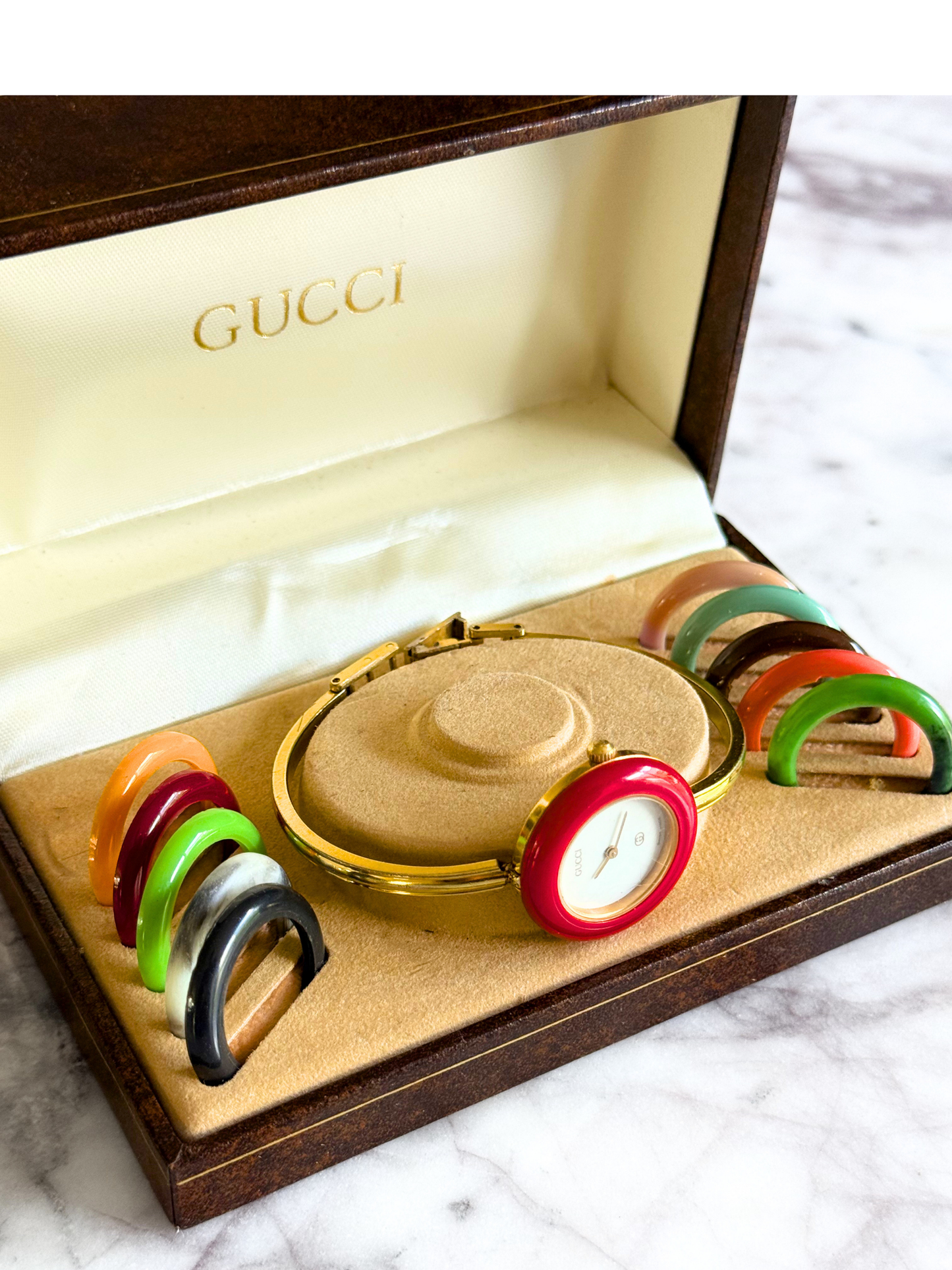 Vintage Gucci Full Interchangeable Bezel Watch Set | Classic Gold Bangle