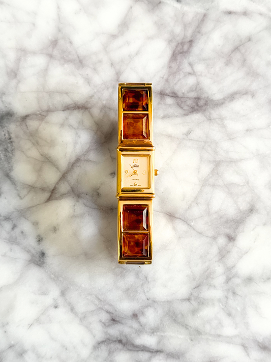 Vintage Tortoise Cut Gemstone Bangle Watch