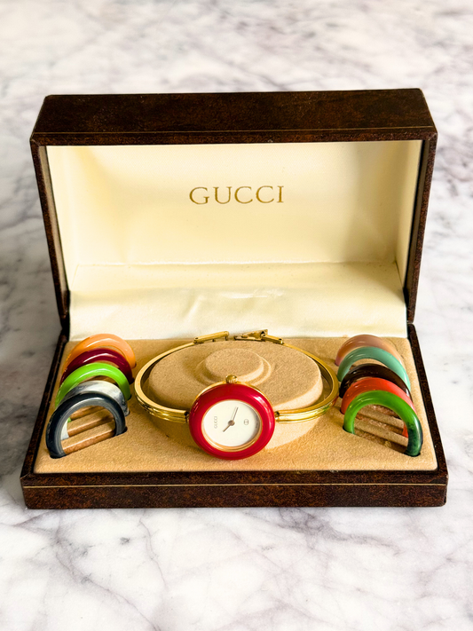 Vintage Gucci Full Interchangeable Bezel Watch Set | Classic Gold Bangle