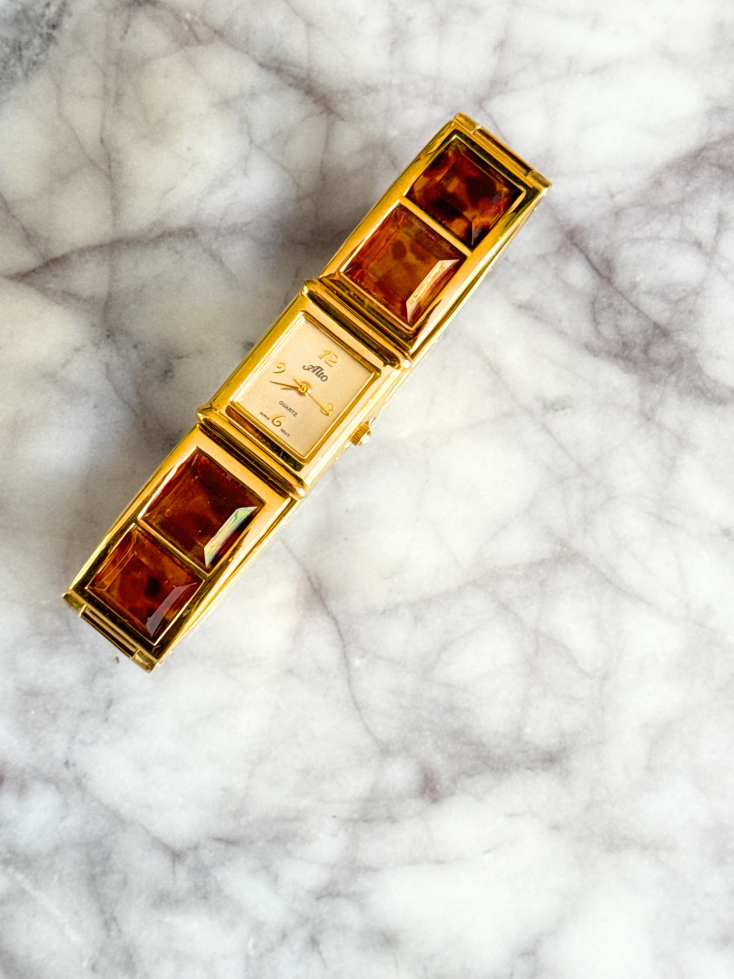 Vintage Tortoise Cut Gemstone Bangle Watch